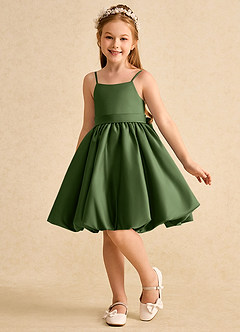 Azazie Davine Flower Girl Dresses Olive A-Line Spaghetti Strap Matte Satin Dress image5