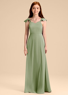 Azazie Everett Junior Jurk van Stretch Satijn met A-Lijn Boog Stoffige Salie image6