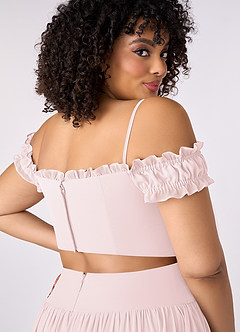 Barbie ♥ Azazie Bridesmaid Dresses Blushing Pink A-Line Off the Shoulder Chiffon Convertible Dress image13