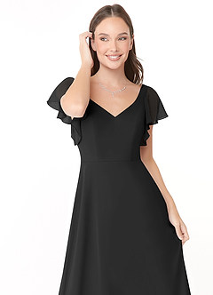 Azazie Syenna Bridesmaid Dresses Black A-Line Ruched Chiffon Dress image5