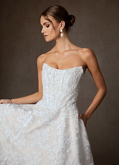 Azazie Layla Wedding Dresses Diamond White Ball-Gown Strapless Lace Dress image2