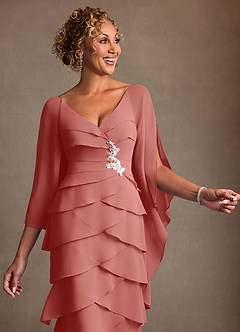 Azazie Arabinda Abiti per la Madre della Sposa Abito Tubino in Chiffon Increspato Rosa Antica image5