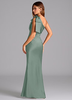Azazie Yuanna Bridesmaid Dresses Silver Sage Mermaid One Shoulder Stretch Satin Dress image6