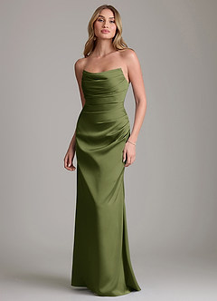 Azazie Lucille Bridesmaid Dresses Olive Mermaid Strapless Stretch Satin Convertible Dress image1