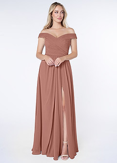 Azazie Audrianna Robes de demoiselle d'honneur Robe Trapèze Convertible en Mousseline de soie Schulterfrei gerafft Rose De Cèdre image1