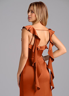 Azazie Adi Robes de demoiselle d'honneur Robe Trapèze en Satin extensible Plissée Orange Brûlée image2