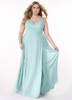 Azazie Lennon Bridesmaid Dresses Sea Glass A-Line Lace Chiffon Dress image7