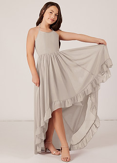 Azazie Sarafina Junior A-Linie Spitze Chiffon Kleid Frost image4