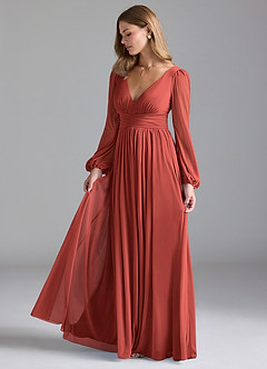 Azazie Norah Bridesmaid Dresses Terracotta A-Line Mesh Dress image4