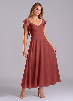 Azazie Leilani Robes de demoiselle d'honneur Robe Trapèze en Mousseline de soie Drapé Terracotta image3
