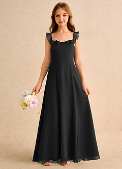 Azazie Chip Girls Formal Flower Girl Dresses Black A-Line Sleeveless Chiffon Dress image3