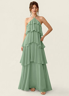 Nevieve Matcha Abito da vacanza in chiffon con volant e rivestimento in raso image3