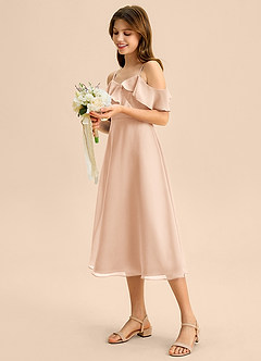 Azazie Kamilla Junior Robe Trapèze en Mousseline de soie Épaule décolletée Rose Perle image3