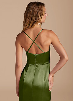 Azazie Marzia Bridesmaid Dresses Olive Mermaid Pleated Metallic Satin Dress image7