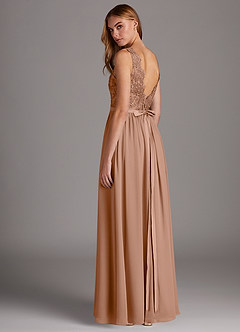 Azazie Elly Bridesmaid Dresses Champagne Rose A-Line Lace Scoop Neck Chiffon Dress image5