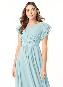Azazie Daphne Bescheiden Bruidsmeisjekleding A-Lijn Geruffeld Chiffon Vloerlengte Jurk image4