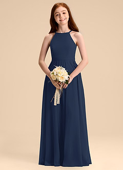 Azazie Arianthe Junior A라인 주름진 쉬폰 플로어 길이 주니어 신부 들러리 드레스 image2
