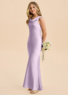Azazie Rylina Junior Vestido de Lila Esmerilada de Satén Elástico de Corte Sirena image4