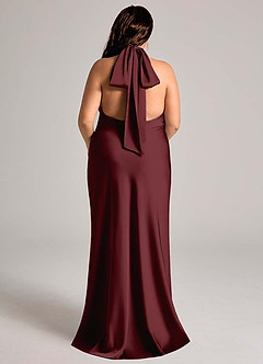 Azazie Velli Bridesmaid Dresses Cabernet Mermaid High Neck Stretch Satin Dress image7