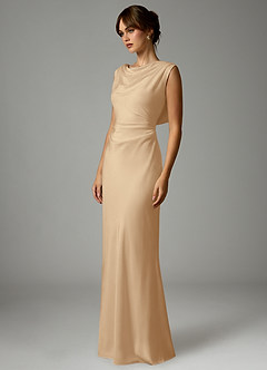 Azazie Kieryn Robes de demoiselle d'honneur Robe Sirène en Satin extensible Plissée Champagne image3