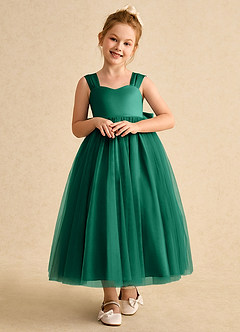 Azazie Chickadee Flower Girl Dresses Emerald Ball-Gown Sweetheart Neckline Matte Satin Dress image5