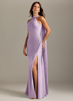 Azazie Kinsley Bridesmaid Dresses Frosted Lilac Mermaid Side Slit Stretch Satin Dress image3