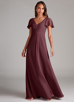 Azazie Soren Bridesmaid Dresses Sangria A-Line Ruched Chiffon Dress image3