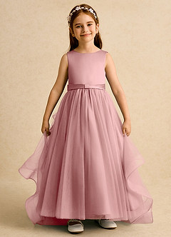 Azazie Lior Flower Girl Dresses Dusty Rose Ball-Gown Pleated Tulle Dress image2