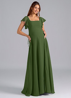Azazie Bondi Maternity Bridesmaid Dresses A-Line Ruched Chiffon Floor-Length Dress image1