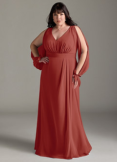 Azazie Matilda Bridesmaid Dresses Terracotta A-Line Long Sleeve Chiffon Dress image9