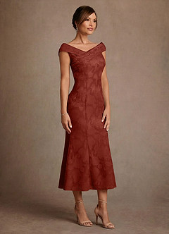 Azazie Keith Moeder van de bruid jurken Kolom Jurk van Bloemen Burn-out Geplooid Terracotta image3