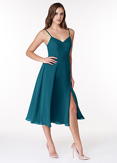 Azazie Clarissa Bridesmaid Dresses Ink Blue A-Line V-Neck Chiffon Dress image3