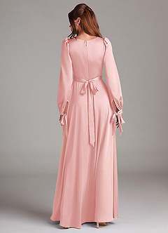 Azazie Leonia Bridesmaid Dresses Powder Pink A-Line Long Sleeve Stretch Satin Dress image2