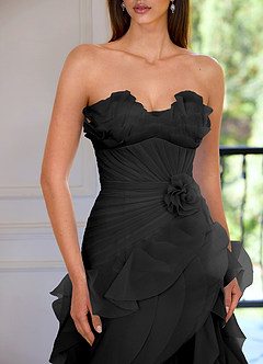 Aurelia Black Floral Sweetheart Neckline A-line Ruffle Asymmetrical Prom Dress image4