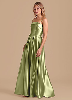 Azazie Lucienne Bridesmaid Dresses Pistachio A-Line Pleated Metallic Satin Dress image4