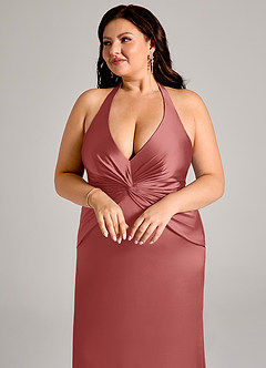 Azazie Valerie Suknie dla druhen Syrena Pofałdowany Satyna elastyczna Do ziemi Sukienka image13