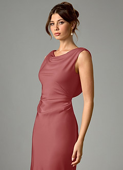 Azazie Kieryn Robes de demoiselle d'honneur Robe Sirène en Satin extensible Plissée Antique Rose image4