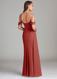 Azazie Amyra Bridesmaid Dresses Terracotta Sheath Off the Shoulder Chiffon Convertible Dress image5