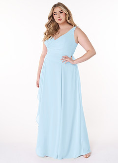 Azazie Kori Brautjungfernkleider A-Linie Plissee Chiffon Kleid Himmelblau image8