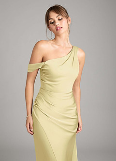 Azazie Madelyn Bridesmaid Dresses Lemon Sorbet Mermaid One Shoulder Stretch Satin Convertible Dress image4