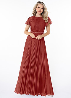 Azazie Kara Modest Bridesmaid Dresses A-Line Pleated Chiffon Floor-Length Dress image4