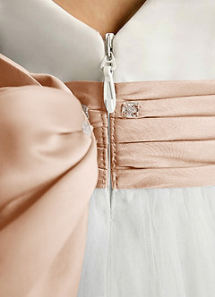 Azazie Sosie Robe Demoiselle D'honneur Fillette Robe Trapèze en Tulle Plissée Ivoire Rose Anglais image5