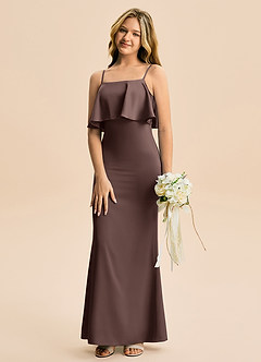 Azazie Galene Junior Syrena Satyna elastyczna Długość podłogi Młodsza druhna Sukienka image4