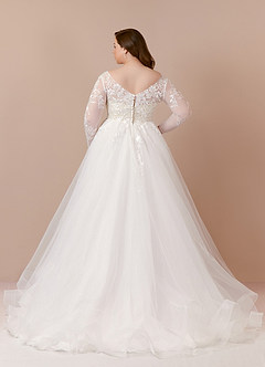 Azazie Freya Wedding Dresses Diamond White Champagne A-Line Sequins Tulle Dress image9