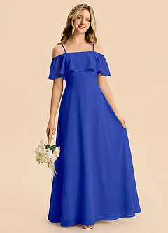Azazie Maggie Junior Royal Blue A-Line Off the Shoulder Chiffon Dress image1