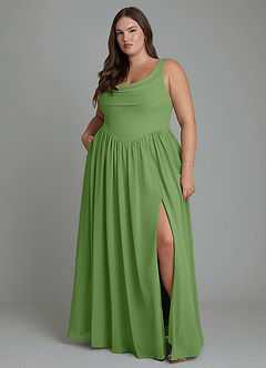Azazie Novi Bridesmaid Dresses Basil A-Line Pleated Chiffon Dress image7