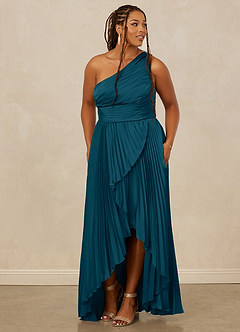 Christian Siriano Bridal for Azazie 1008 Bridesmaid Dresses Ink Blue A-Line One Shoulder Stretch Satin Dress image11