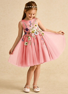 Azazie Prima Flower Girl Dresses Coral A-Line Bow Tulle Dress image3