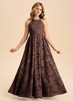 Azazie Arianthe Junior Abito A-Line in Burnout Floreale Plissettato Ganache image5