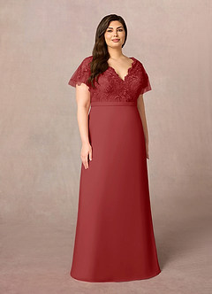 Azazie Singer Mother of the Bride Dresses Rust A-Line V-Neck Lace Chiffon Dress image7